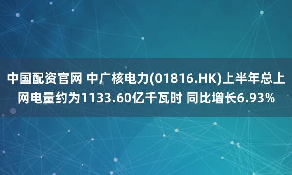 中国配资官网 中广核电力(01816.HK)上半年总上网电量约为1133.60亿千瓦时 同比增长6.93%